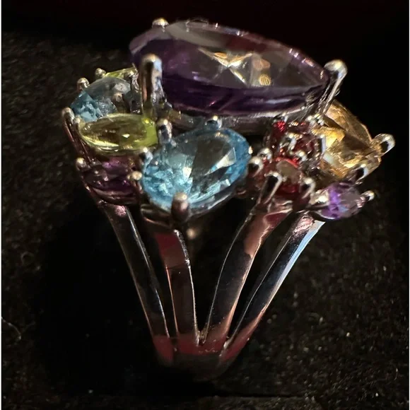 “Shangrila” Multi Gemstone 5.32 TCW Sterling Silver Cocktail Ring Size 7 - Picture 3 of 7
